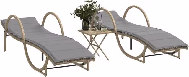 Lettini Prendisole 2 pz con Tavolino Beige in Polyrattan 368267