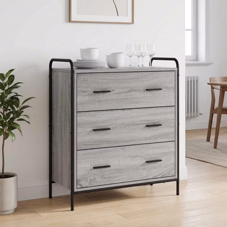 Credenza moderna vidaXL in legno ingegnerizzato e metallo, colore grigio, L: 97 cm, P: 33 cm, H: 81 cm