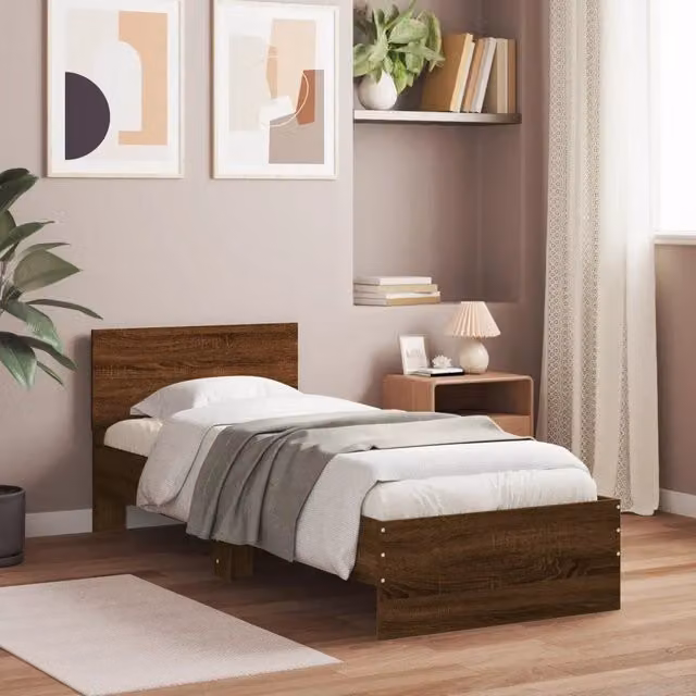 Letto con testiera vidaXL in rovere marrone, L/P/H: 90 x 200 x 95 cm – 1