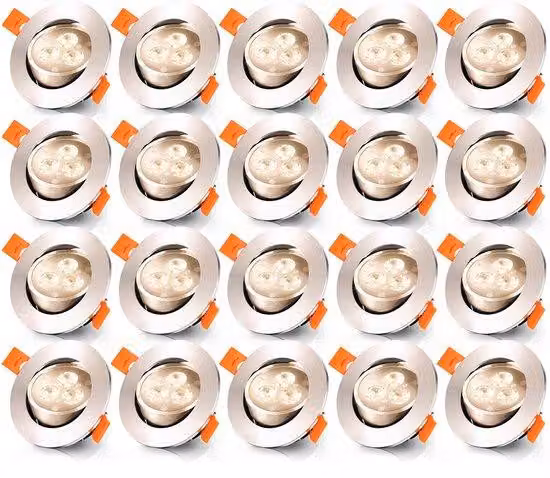 Faretti da incasso a LED per bagno, 3 W, orientabili, luce bianca calda, 20 pezzi