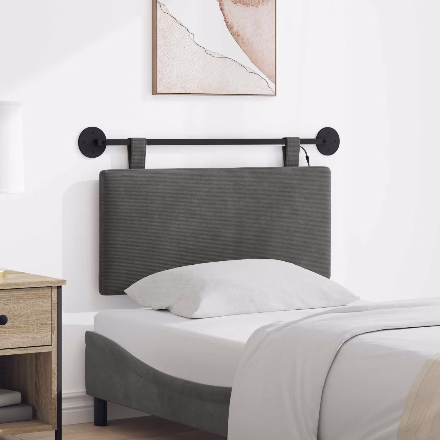 Testiera sospesa moderna vidaXL in tessuto corda grigio con illuminazione integrata L: 90 cm, H: 55 cm, P: 5 cm
