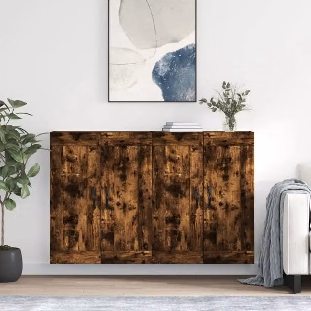 Set di 2 armadietti da parete vidaXL in legno e metallo colore rovere marrone con ante a battente per bagno in stile moderno