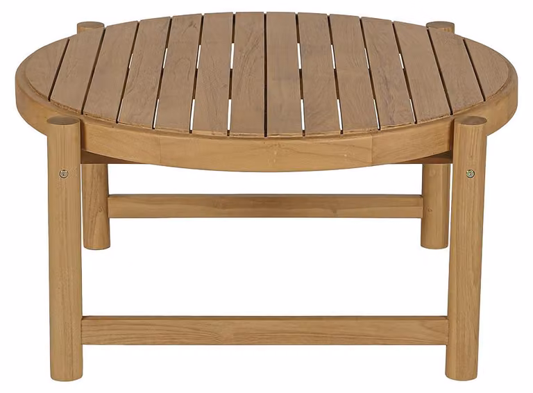 Miliboo - Tavolo da giardino rotondo, basso, in legno di teak massello, diametro 80 cm, modello MOANA