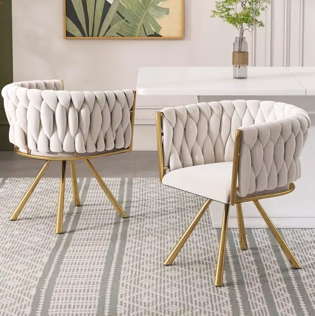 Sedia da pranzo girevole a 360° in velluto con struttura in metallo; beige e oro