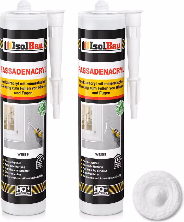 Isolbau, sigillante acrilico per facciate - 2 flaconi da 300 ml. Sigillante acrilico con granuli per riempire crepe e giunti sia all'interno che all'esterno - Colore bianco