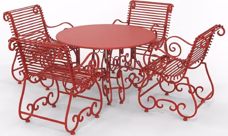 Casa Padrino Set di mobili da giardino in ferro battuto liberty - Vari colori - 1 tavolo rotondo e 4 sedie da giardino con braccioli - Mobili da giardino e da giardino in ferro battuto liberty