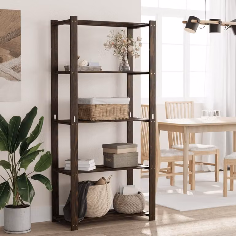 Scaffale a 5 Livelli vidaXL in Legno di Pino Nero o Marrone L: 80 cm, P: 38 cm, H: 170 cm