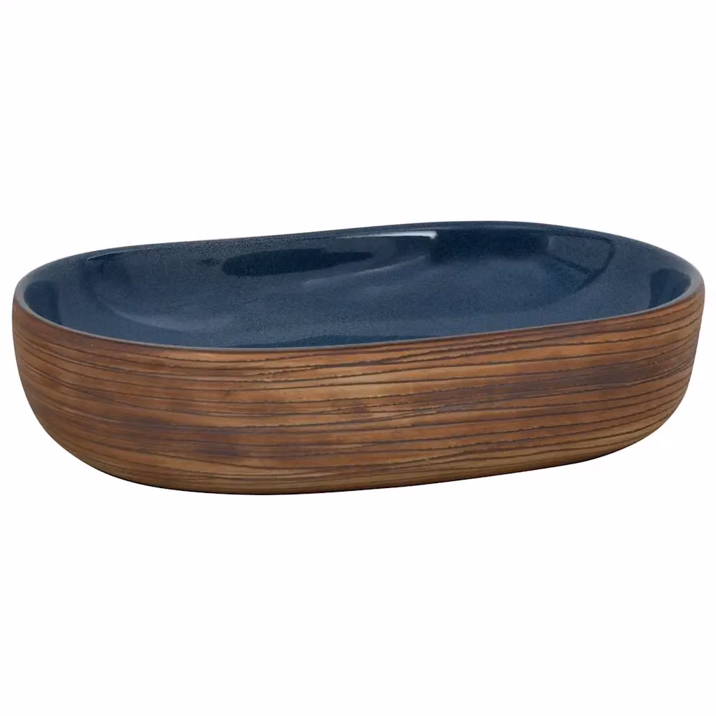 Lavabo da appoggio ovale in ceramica vidaXL multicolore marrone e blu L: 59 cm, P: 40 cm, H: 14 cm – 2