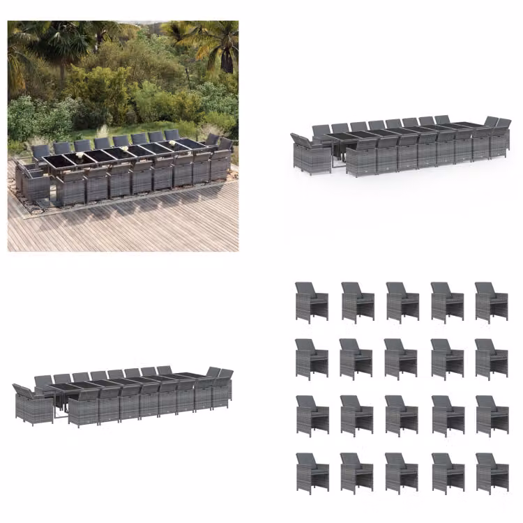 vidaXL Set da pranzo da giardino 21 pezzi con cuscini in poly rattan grigio - Set da pranzo da giardino - Set da pranzo da esterno - Set da pranzo da giardino - Set da pranzo da giardino