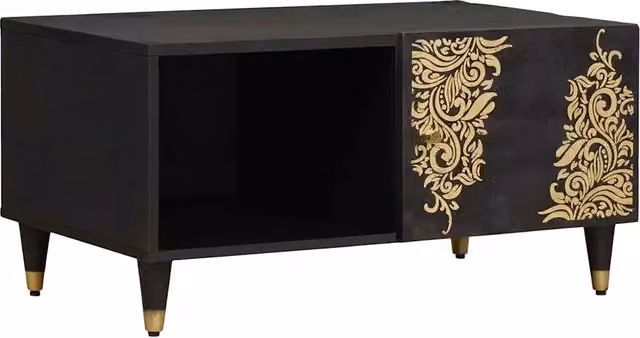 Tavolino da salotto moderno vidaXL in legno di mango e metallo nero L 80 cm x P 50 cm x H 40 cm