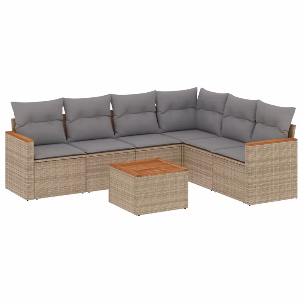 vidaXL Set Divano da Giardino a L 7 pz con Cuscini Beige e Grigio in Polyrattan e Acciaio – 2