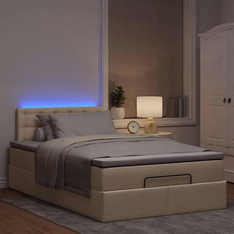 Maison Exclusive - Letto ottomano con materasso e LED color crema 120x190 cm tessuto