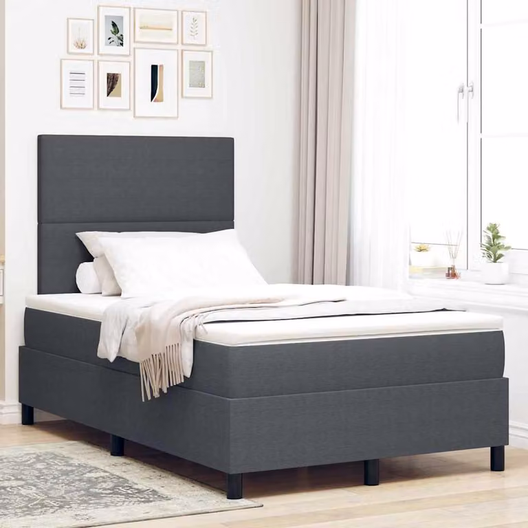 Maison Exclusive - Letto boxspring grigio scuro e bianco 120 x 190 cm Tessuto in velluto a coste