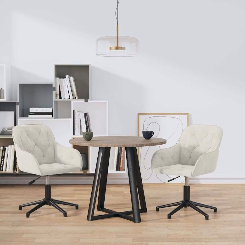 Set di 2 sedie da pranzo girevoli vidaXL in velluto beige con struttura in metallo e legno – 1