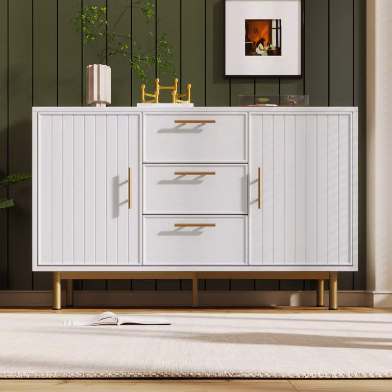 Cassettiera Abrihome con 3 cassetti e 2 ante, credenza con ripiano regolabile, bianco