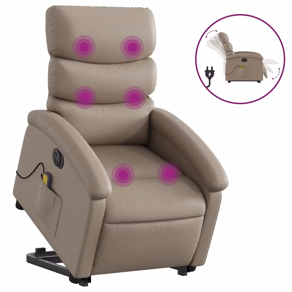 Poltrona Alzapersona con Massaggio Elettrico vidaXL in Similpelle Beige per Anziani – 2