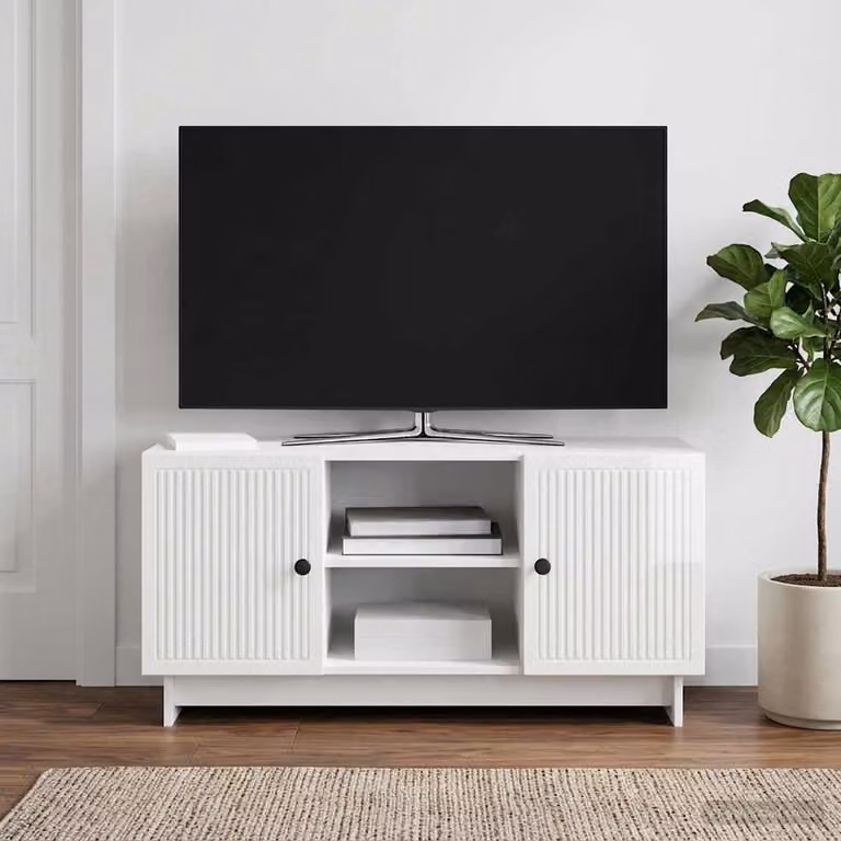 Mobile TV vidaXL Bianco Lucido in Legno e Metallo L 102 x P 34,5 x H 50 cm