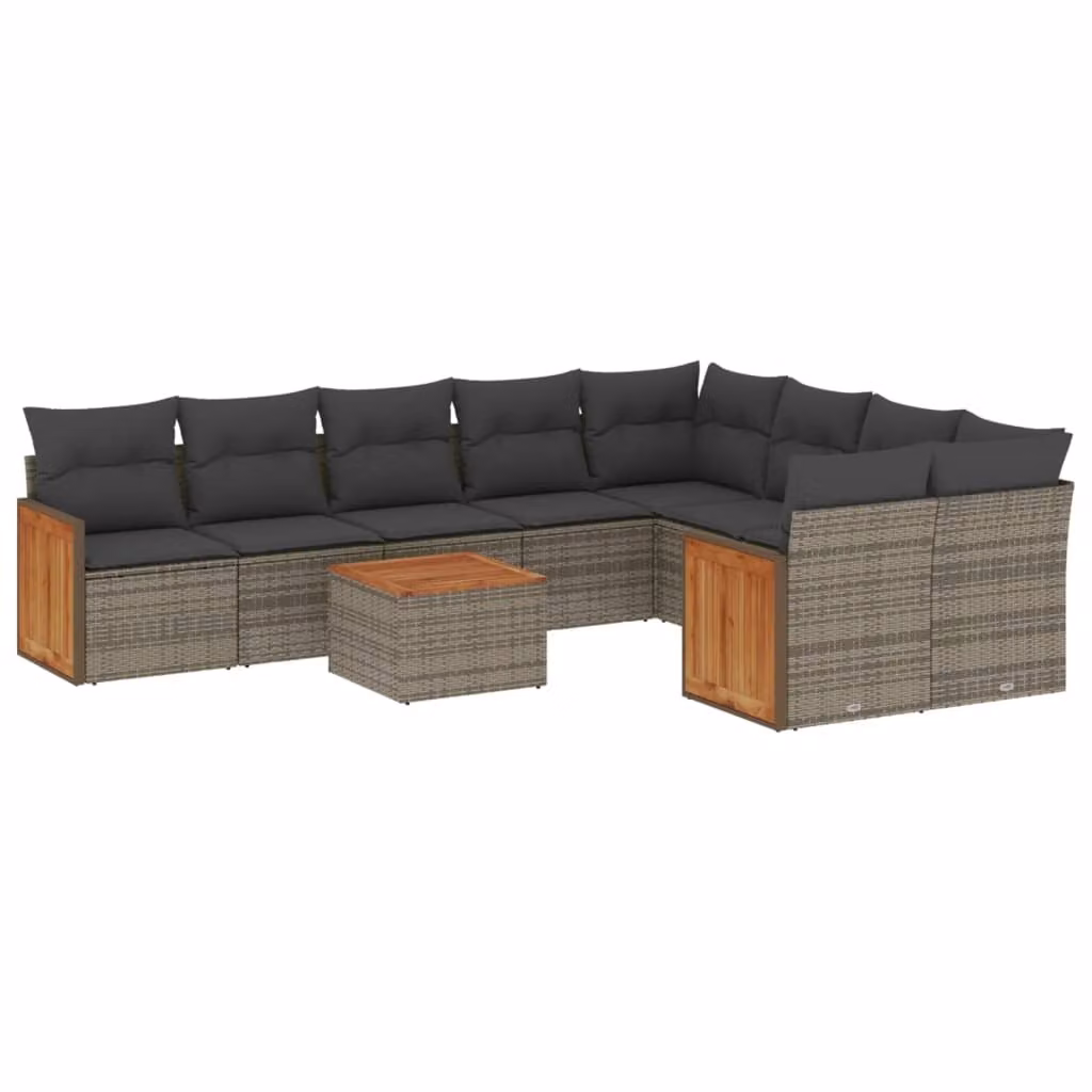 Set Divano da Giardino 10 pz con Cuscini Grigio in Polyrattan
