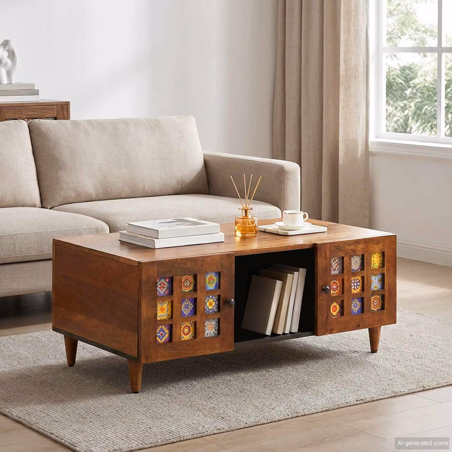 Tavolino da salotto moderno vidaXL in legno di mango marrone L: 100 cm, P: 54 cm, H: 40 cm