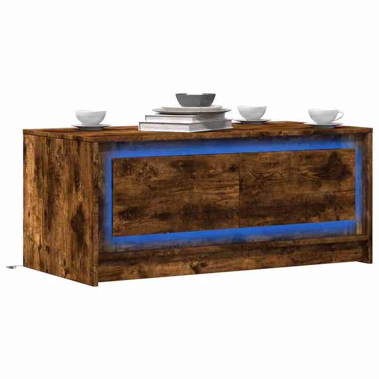 vidaXL Tavolino da Salotto Moderno in Rovere Fumo con Luci LED, L/P/H: 100 x 50 x 43,5 cm