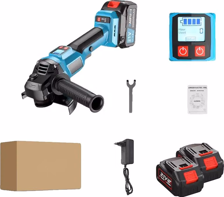 Smerigliatrice angolare, motore brushless, velocità regolabile, set di 2 batterie