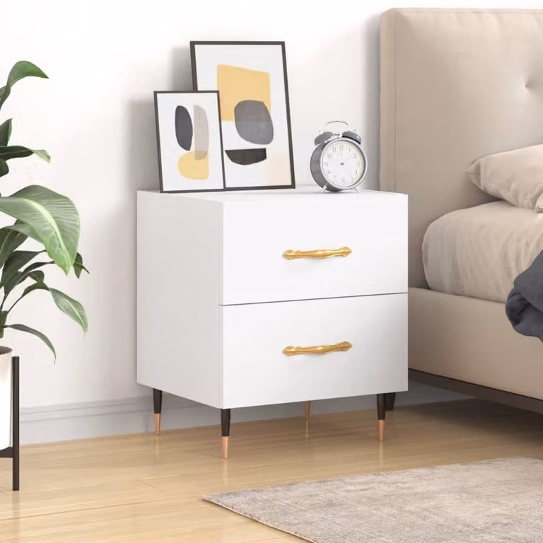 Comodino moderno vidaXL bianco in legno e metallo L: 40 cm, P: 35 cm, H: 47,5 cm