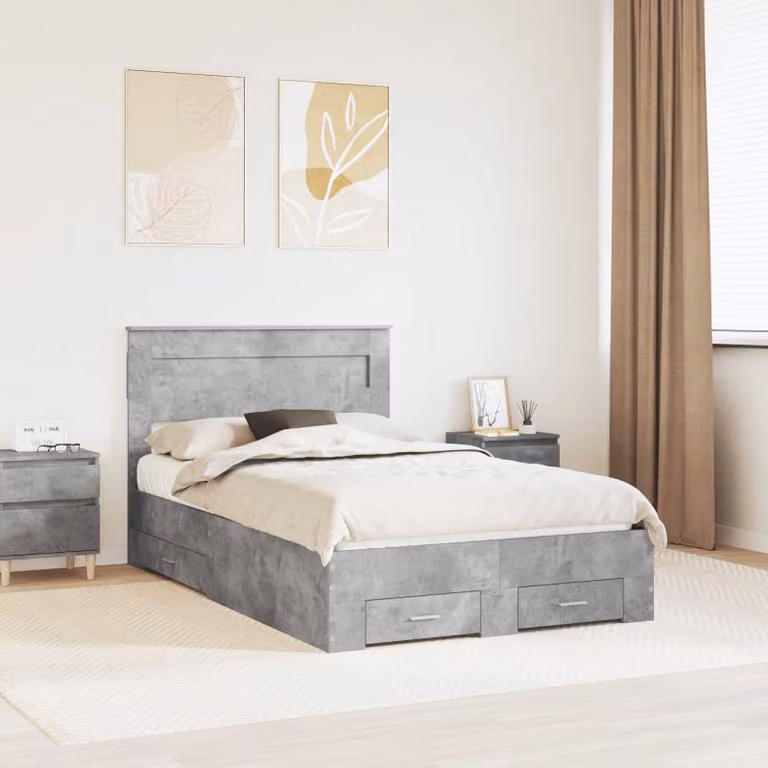 Struttura del letto moderna vidaXL con cassetti e testiera in grigio, L/P/H: 190 x 138 x 100 cm