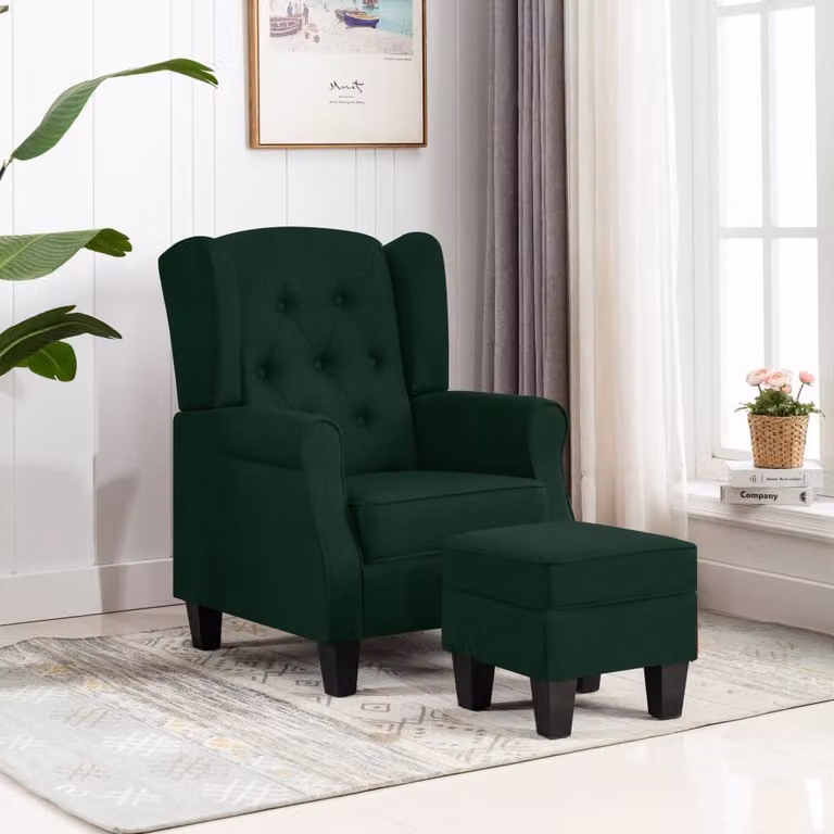 Maison Exclusive - Poltrona con poggiapiedi in tessuto verde scuro