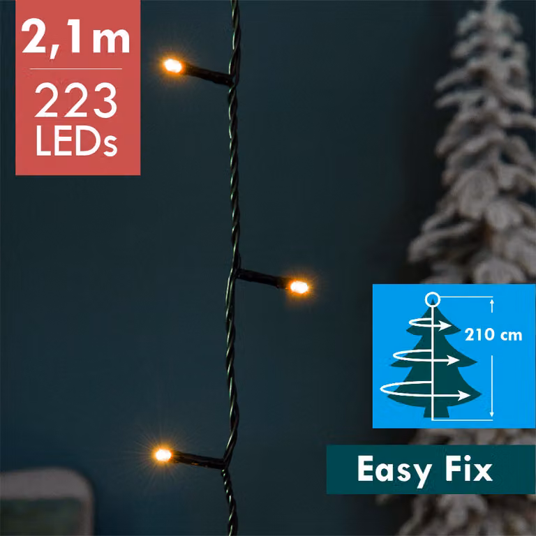 Luci per albero di Natale facili da fissare con 223 luci LED - Albero di Natale fino a 2,1 m - Oro