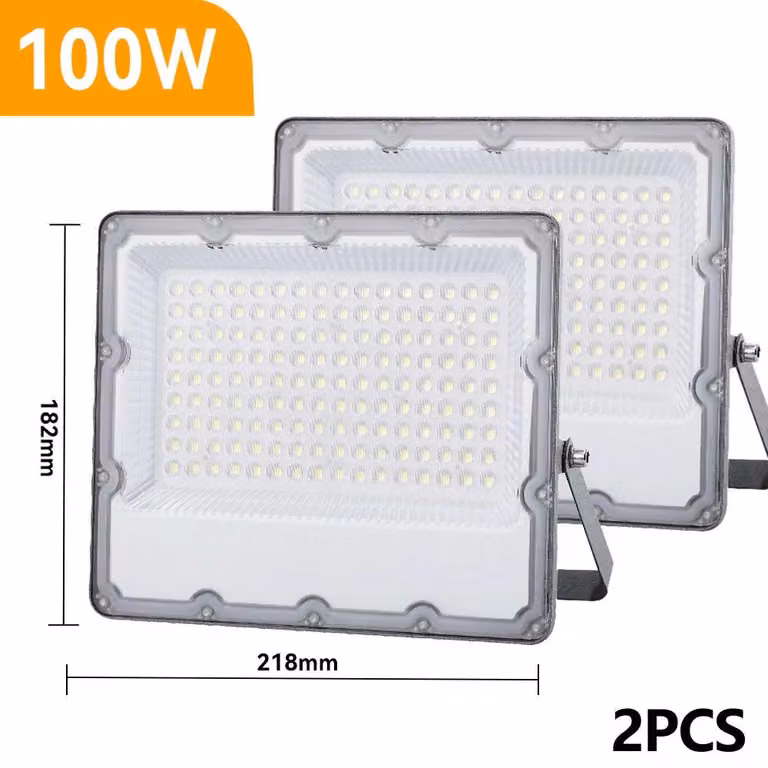 Fari a LED per illuminazione esterna - Set da 2 - 100 W per lampada - 6000 K (bianco freddo) - Grado di protezione IP66 - Colore: grigio