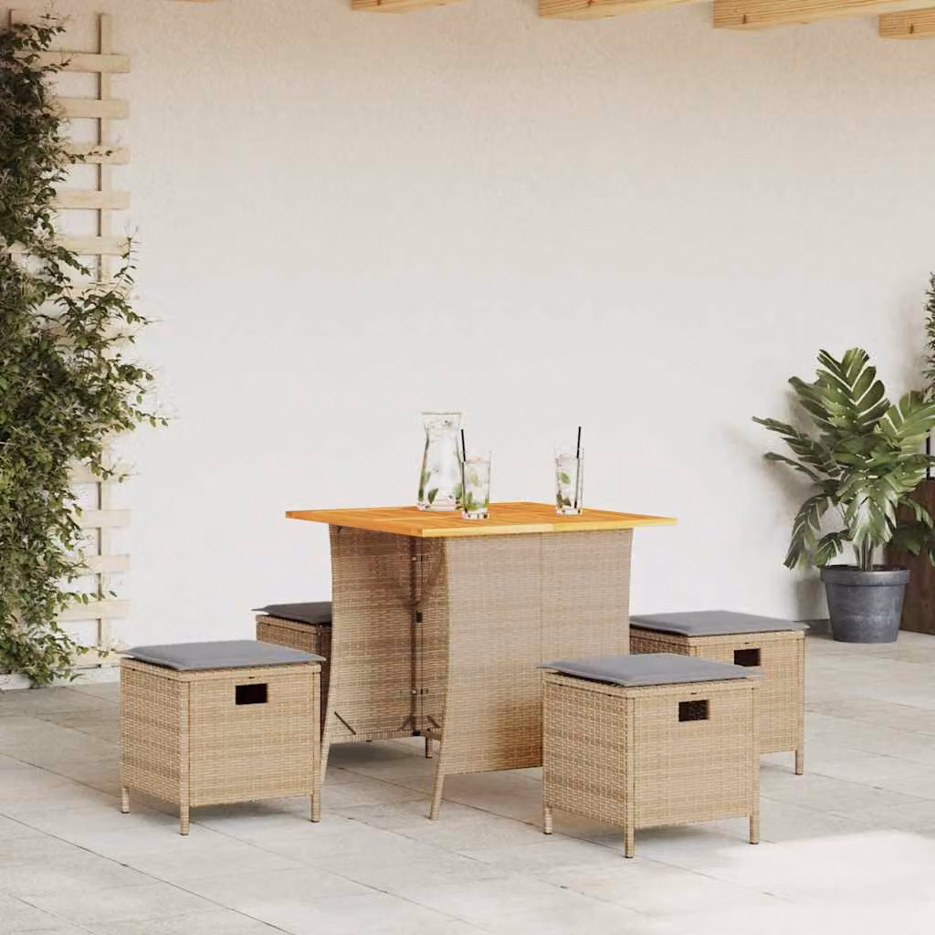 Set da pranzo da giardino vidaXL in polyrattan con cuscini beige e tavolo in legno di acacia