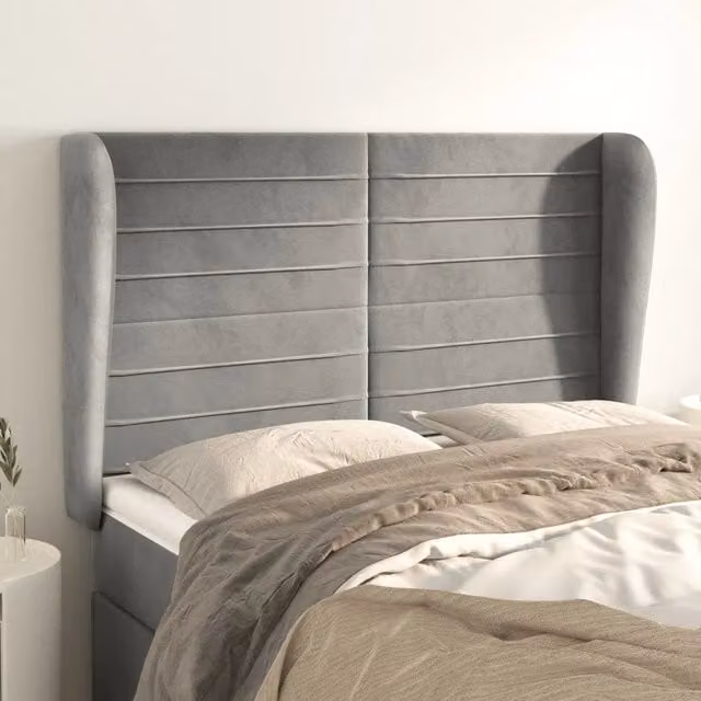 Testiera con Orecchie Design Mania in Velluto Grigio Chiaro L: 147 cm, P: 23 cm, H: 118/128 cm – 1