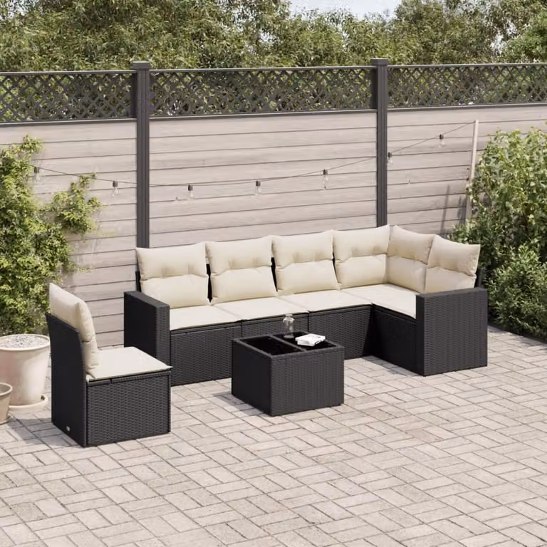 Maison Exclusive - Set da giardino 7 pezzi con cuscini in polyrattan nero