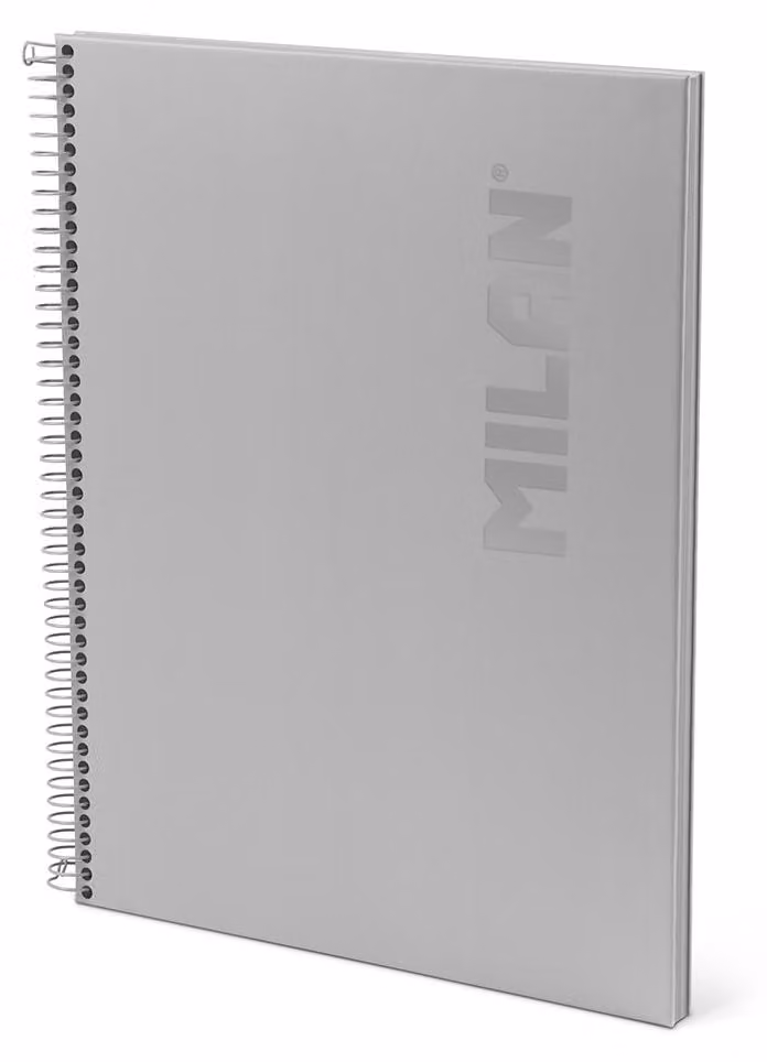 Quaderno A4 Milán, colore grigio scuro, copertina rigida a spirale, formato a quadretti - Milán