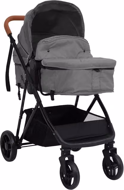Passeggino combinato 3 in 1 vidaXL con navicella e ovetto, pieghevole, grigio e nero