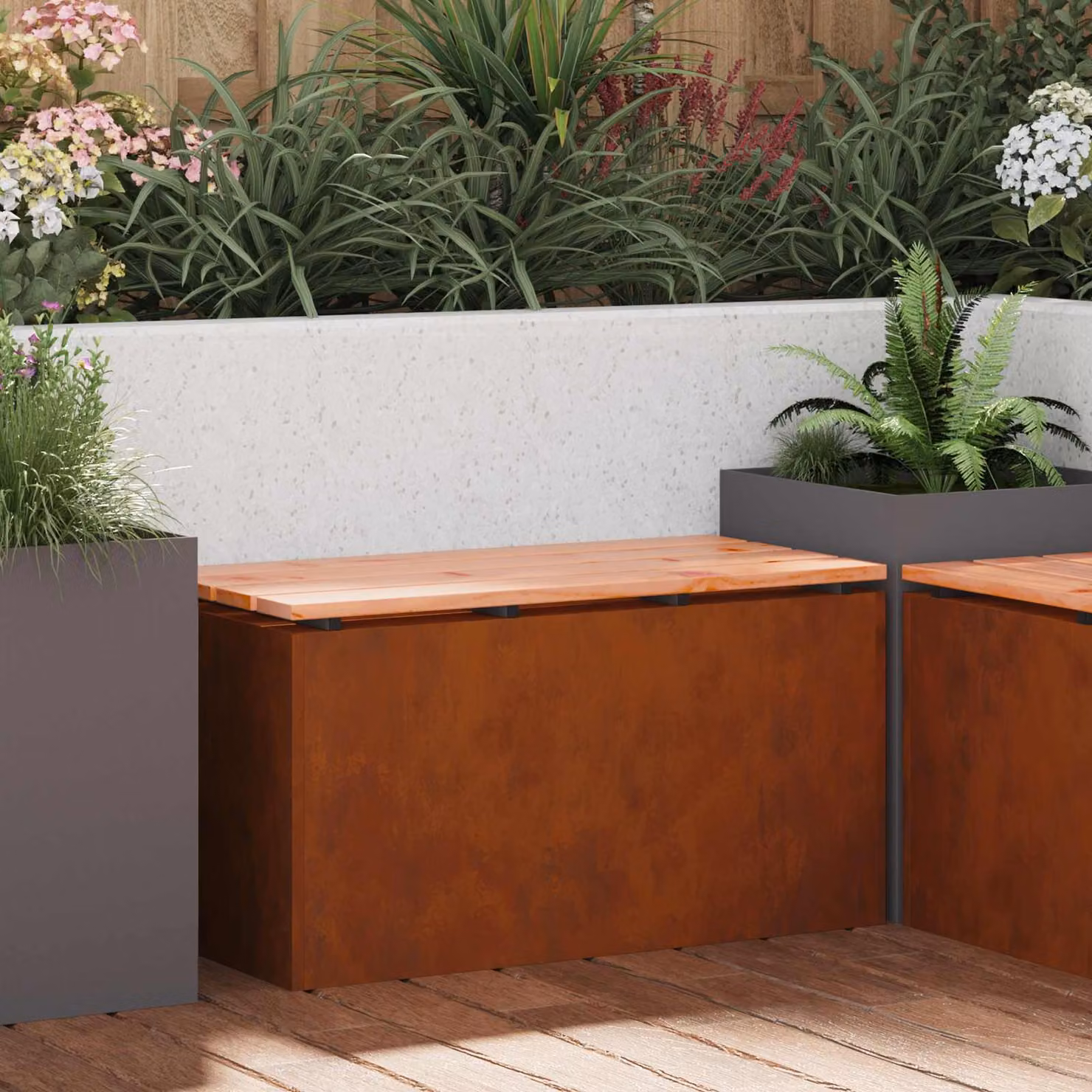 Panchina da giardino moderna vidaXL a 2 posti in acciaio e legno marrone L 80 cm x P 40 cm x H 43 cm