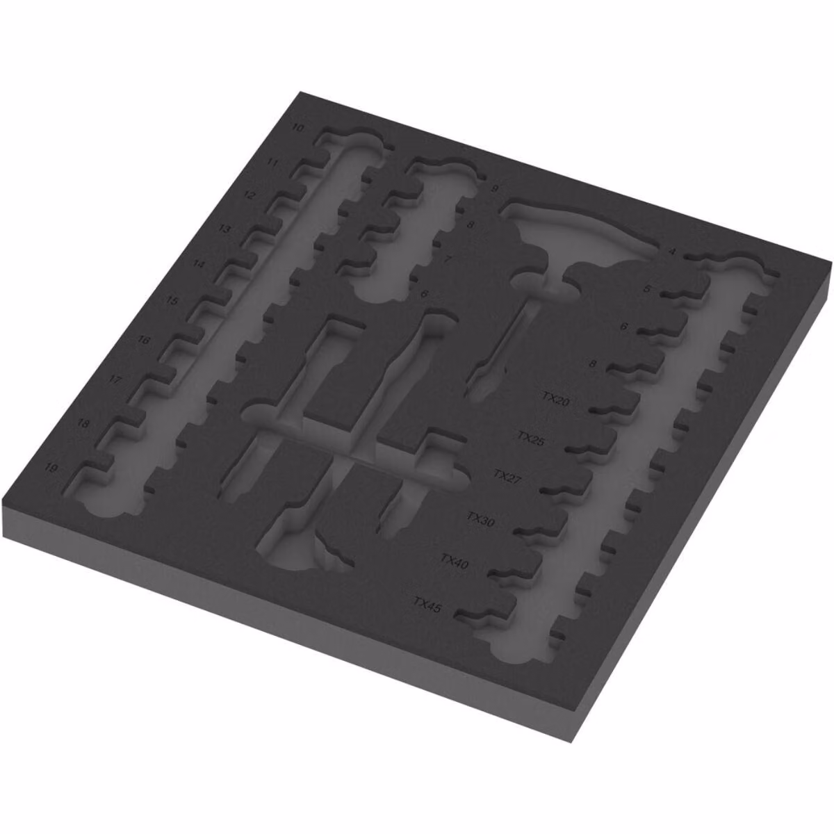 9826 Inserto in schiuma per set di chiavi a cricchetto 8007 B Zyklop VDE da 1 3/8", vuoto