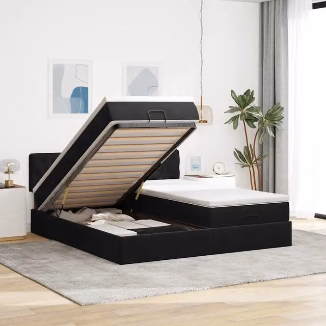 Letto con contenitore a sollevamento vidaXL in velluto nero L: 160 cm, P: 200 cm, H: 280 cm