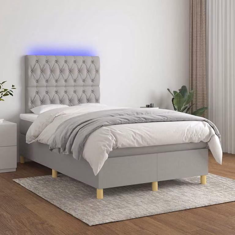 Letto Ibrido con Materasso e Illuminazione LED vidaXL, Grigio Chiaro, L/P/H: 120 x 200 x 203 cm