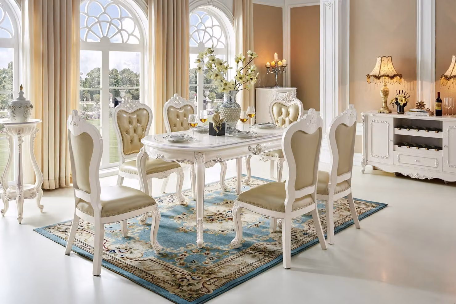 Klassische Barock Esszimmer Möbel Essgarnitur Lehnstuhl Tisch Gruppe 5tlg. Set