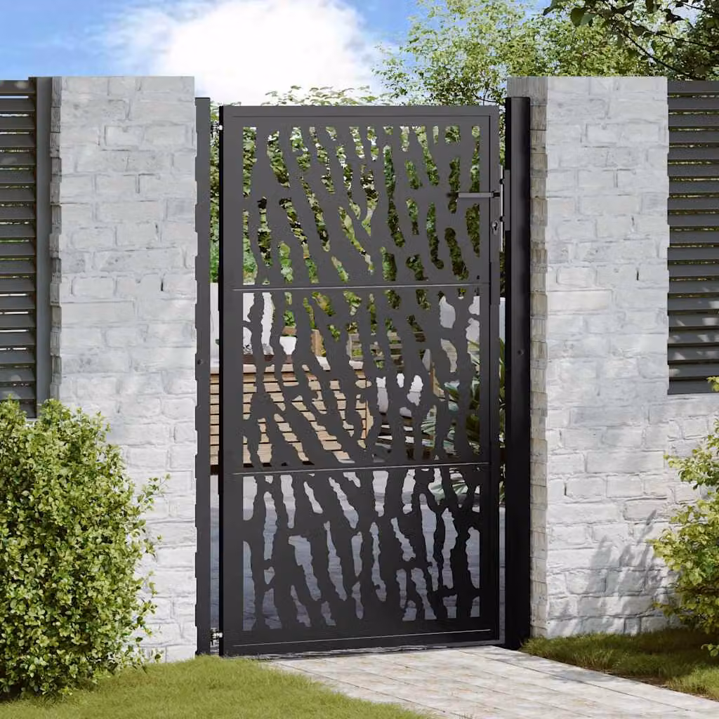 Cancello singolo da giardino vidaXL in acciaio nero con design a traliccio L: 110 cm, H: 155 cm