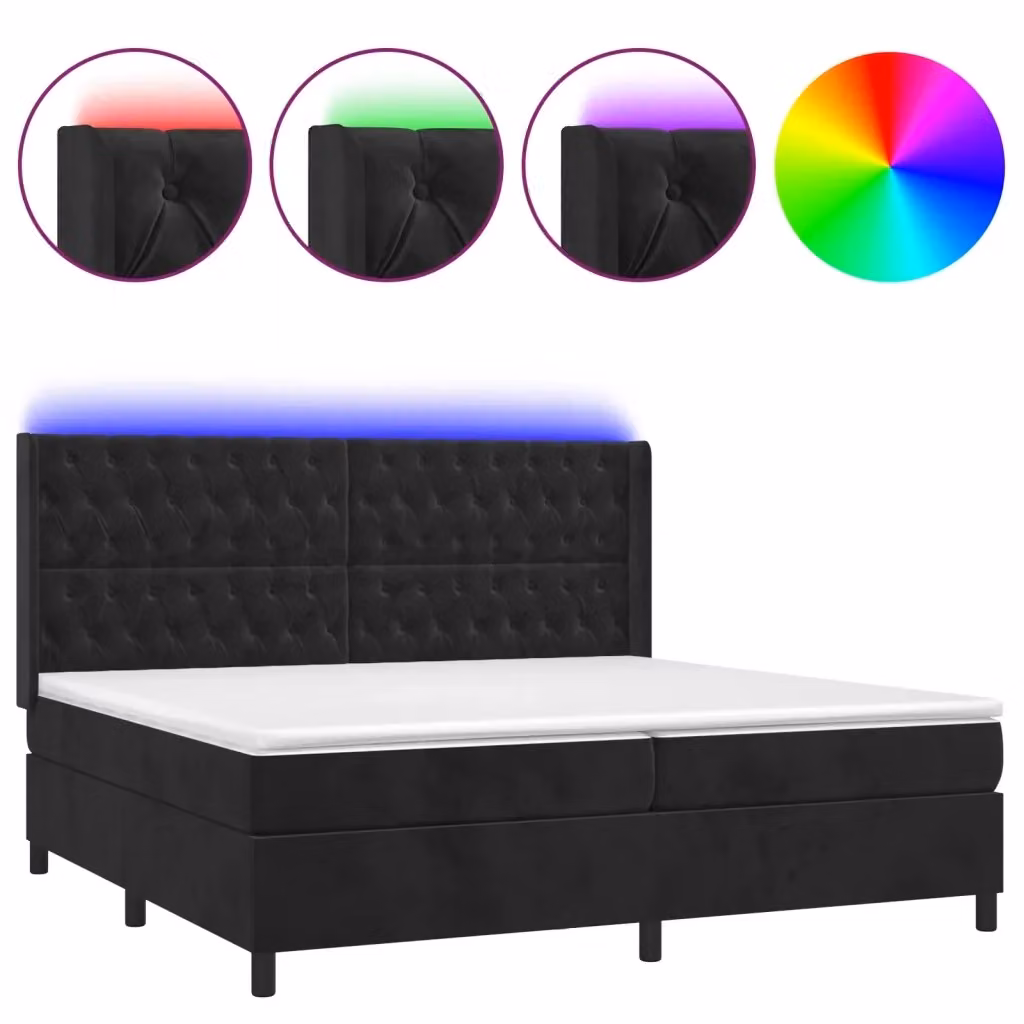 Letto Ibrido vidaXL in Velluto con Illuminazione LED e Porte USB, L/P: 200 x 200 cm, Nero e Bianco – 2