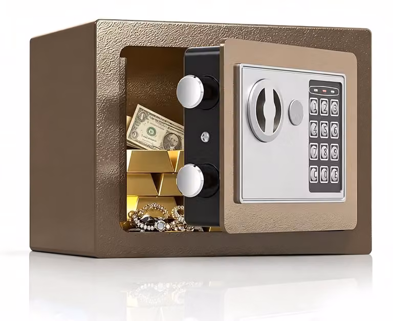 Cassaforte di sicurezza in acciaio legato, digitale, dimensioni 17x17x23 cm, marca Kaffee Gold