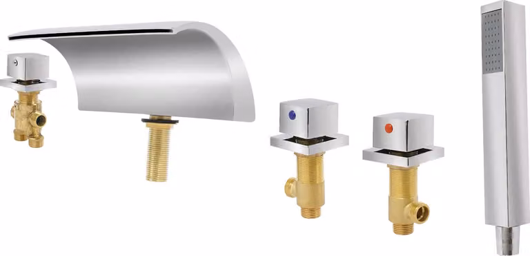 Rubinetto, bocchetta a cascata, design moderno, argento