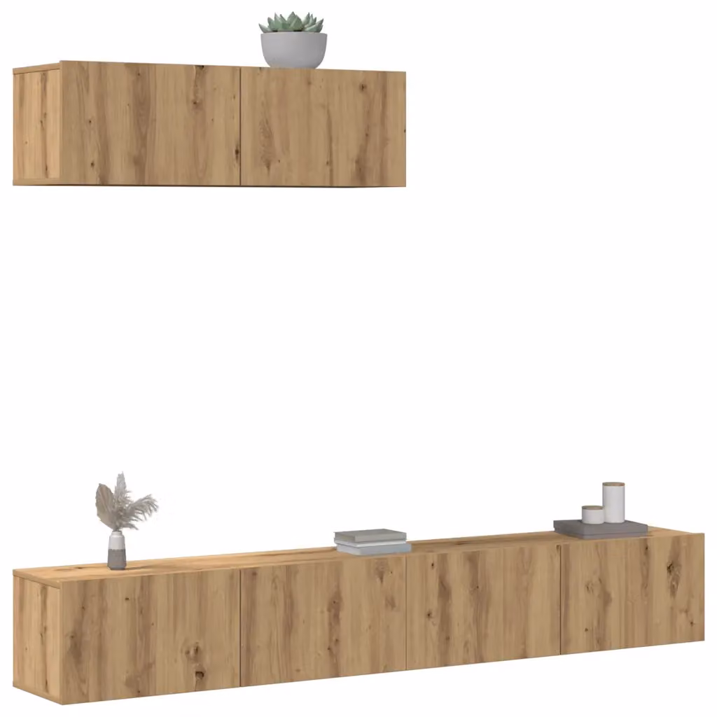 Set Mobile TV da parete vidaXL in 3 pezzi, Rovere, in Truciolato e MDF