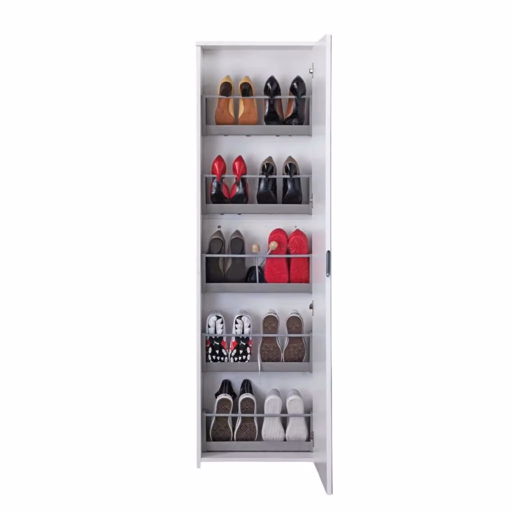 Scarpiera a muro DMORA con specchio, colore bianco opaco, L: 50 cm, P: 18 cm, H: 178 cm – 2