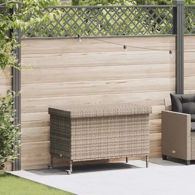 Contenitore da giardino con ruote vidaXL in rattan e metallo grigio e beige
