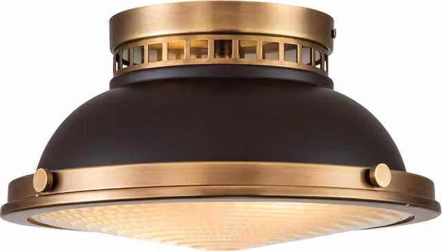 Plafoniera vintage rotonda 32,4cm 2xE27 bronzo Amelia Hinkley