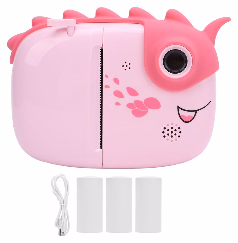 Fotocamera istantanea, touchscreen IPS da 3 pollici, fotocamera anteriore e posteriore, doppio obiettivo, 1080p, 48 MP, zoom digitale, rosa