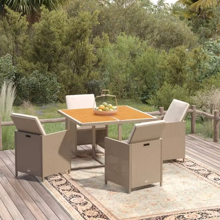 The Living Store Set da pranzo da giardino 5 pezzi con cuscini in poly rattan beige